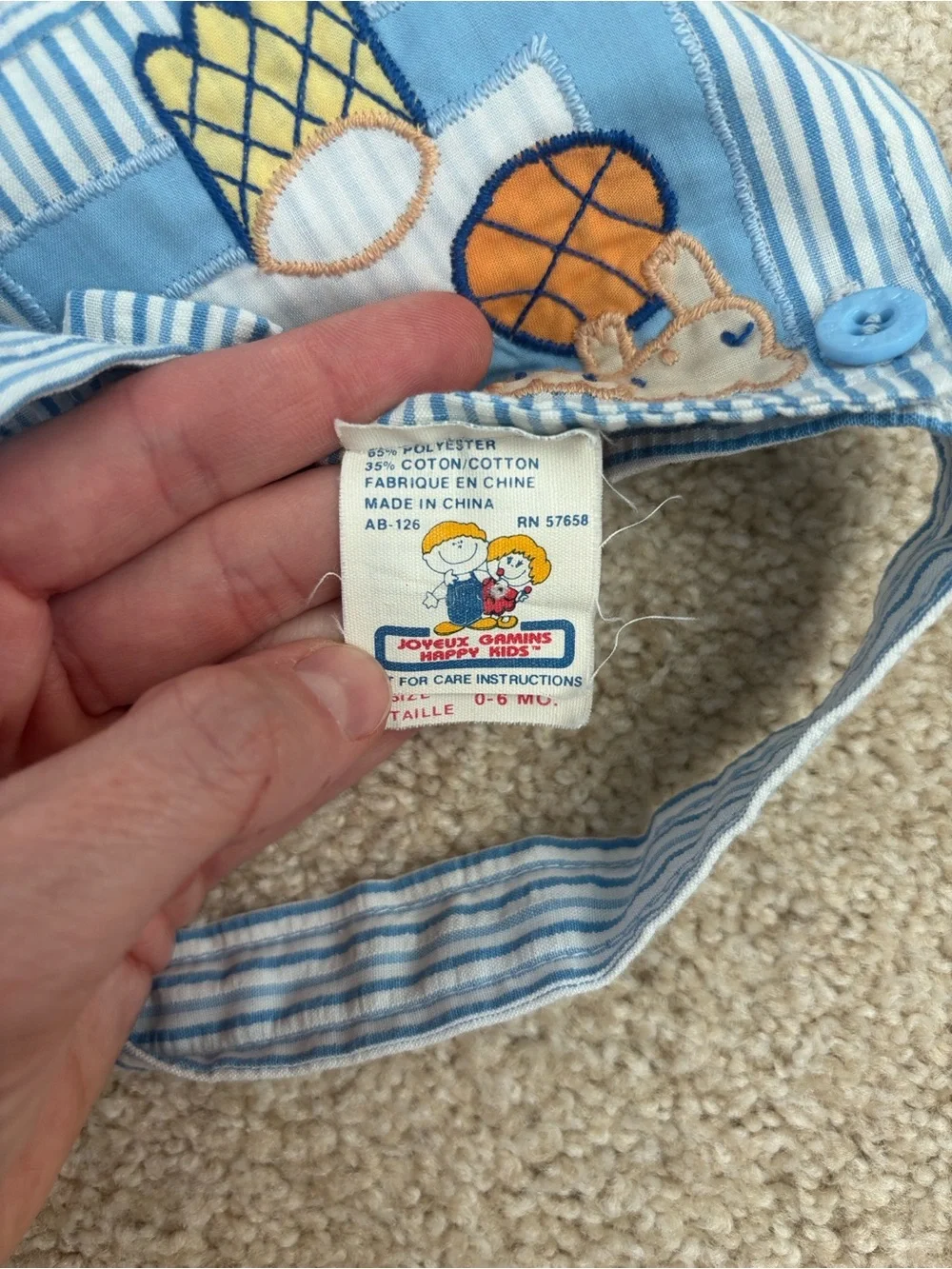Pair of seersucker basketball themed infant rompers, size 3-6mo